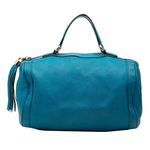 Gucci Soho Interlocking GG Tassel Handbag Boston Bag Blue Leather